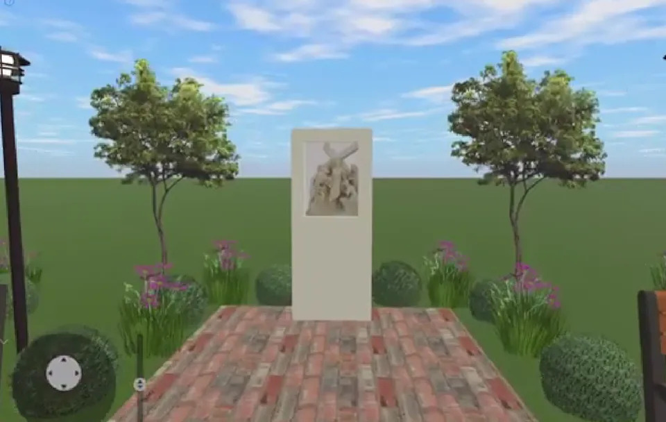 Image conceptuelle de l'un des 14 petits monuments représentant les 14 stations de la croix, qui fera partie du projet de jardin de la paix de Mary à l'Église catholique du prince de la paix d'Ormond Beach.
